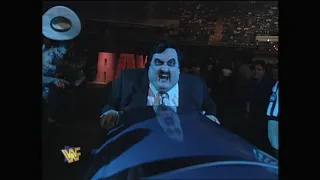 Paul Bearer delivers a Casket from The Undertaker to Diesel during a match (WWF)