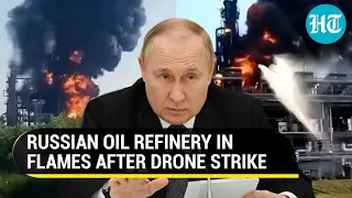 'Kamikaze' drone assault on Russian oil refinery triggers huge blast and fire near Ukraine border