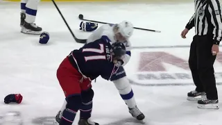 Luke Schenn Fight Nick Foligno Tampa Bay Lightning at Colombus Blue Jackets