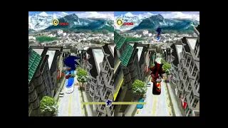 Sonic & Shadow showing their skills (2P Snowboard Race TAS)