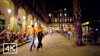 Barcelona nightlife: LA RAMBLA & GOTHIC QUARTER at Night - Catalonia, Spain 4K ASMR 60fps