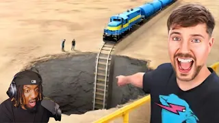 NoLifeShaq REACTS to Mr. Beast Train Vs Giant Pit (INSANE)