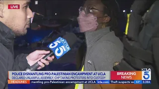 KTLA interviews UCLA student protester during arrest