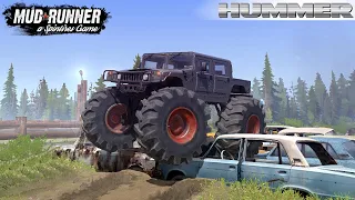 Spintires: MudRunner - HUMMER H1 Monster Truck Driving Through Obstacles