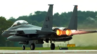 🌧️ Great Rumble As F-15 & F-35 Jets Takeoff at Rainy RAF Lakenheath