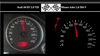 Audi A4 B7 2.0 TDI VS. Nissan Juke 1.6 DIG-T - Acceleration 0-100km/h