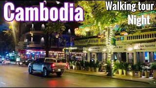 Walking tour in Cambodia at Phnom Penh city at Night