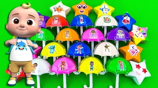 Looking For Cocomelon, Numberblock, Alphablocks With CLAY in Colorful Umbrella, Star Shapes! ASMR
