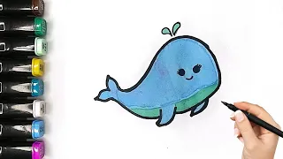 Как нарисовать милого кита | Легкие рисунки | Рисование и раскраска для детей и малышей #099