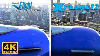 (4K) Microsoft Flight Simulator 2020 (FS2020) Vs X-Plane 12 DENSE CITY Comparison  | 737-800 Landing