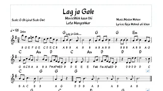 Lag Ja Gale piano tutorial/ lesson chords /With notes /piano instrumental/Sheet music/By Lataji