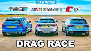 BMW M340i v Audi S4 v Volvo V60 T8 - DRAG RACE