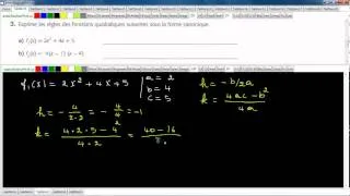 Secondaire 4 SN Québec: Fonction quadratique règle sous forme canonique exercice 3