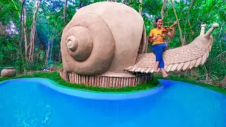 Amazing Building!! Build Most Beautiful Snail Mud House And Warm Survival Shelter In Deep Jungle