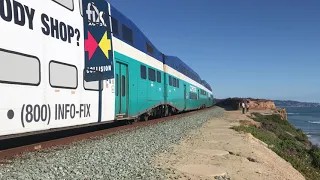 Coaster train zooming by in Del Mar, CA