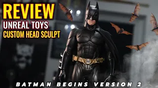 HOT TOYS FIGURE UPGRADE. UNREAL TOYS NEW CUSTOM BATMAN BEGINS HEAD SCULPT REVIEW.