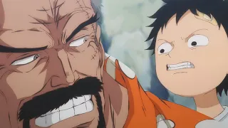 Garp reaction when Luffy can't swim