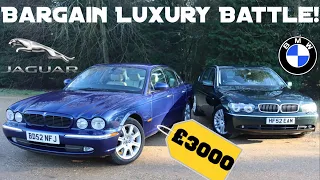 Jaguar X350 XJ vs BMW E65 7 Series - Bargain Luxury Battle! (2002 XJ8 Sport & 2002 745Li Road Test)