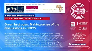CCG COP27 Side Event 18: 'Green hydrogen: Making sense of the discussions in COP27'