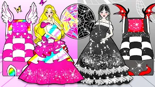 Black Wednesday Addams vs Pink Rapunzel #2-  Barbie Room Makeover Handmade -  WOA Doll Crafts