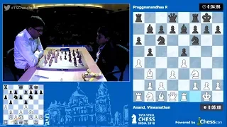 Viswanathan Anand beats Praggnanandhaa Rameshbabu / Tata Steel India 2018 / Round 15