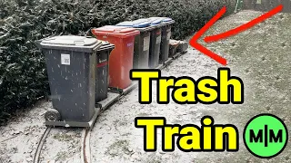 I put my trash cans on rails and now they move automaticaly! (Trash Train)