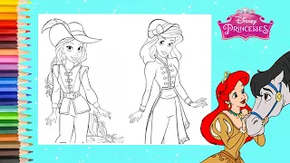 Coloring Disney Princess Ariel & Rapunzel in Horse Riding Outfit - Coloring Pages