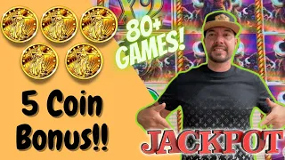 5 COIN Bonus Lands a JACKPOT | 80 Games on Buffalo Gold Slot 🔥