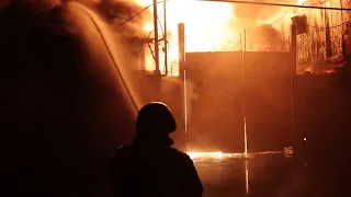Fire engulfs buildings in industrial area of Kharkiv after Russian drone strike