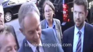 Prime Minister Tony Blair - Signing Autographs at "The Daily Show with Jon Stewart" in NYC