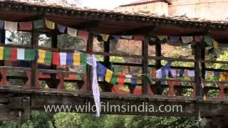 Wooden bridge over Paro river in Bhutan