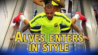 Dani Alves goes down escalator head first ahead of Champions League final