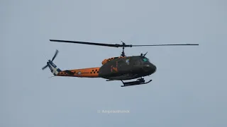 Hellenic Army Aviation UH-1H low flight southbound Chios Strait patrolling the borders in Aegean Sea