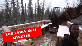 LOG CABIN WITH YOUR OWN HANDS FROM DEAD WOOD FROM START TO FINISH IN 11 MINUTES OFFLINE WORK...