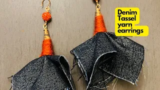 How To Make Denim yarn Tassel earrings in 2022