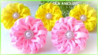 Канзаши/Цветы из репсовой ленты/Kanzashi Grosgrain Ribbon Flower Tutorial/Flor de Fitas/Ola ameS DIY