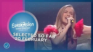 Selected entries so far (20 February 2019) - Eurovision 2019
