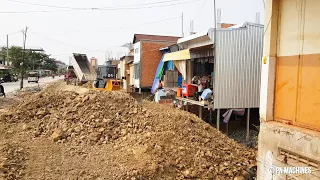 New Update! The Best Action Building Foundation Road By Dump Truck & Dozer Komatsu Pushing Stone