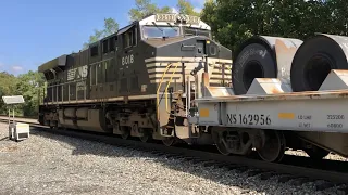 Trains With Double DPUs!  Train Working Hard Uphill Passes Train At Railroad Crossing & My Ohio Farm