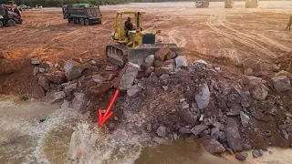 Ep92| Super Skillfully Komatsu Dozers Pushing Big Stone Levelling Massive Filling Land Project