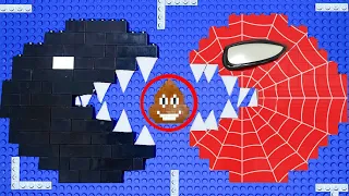 Lego Pacman Spiderman Vs Pacman Venom in crazy Maze | Pacman Lego Stopmotion