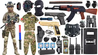 Unboxing special police weapon toy set, AK47 assault rifle, tactical helmet, Glock pistol, dagger