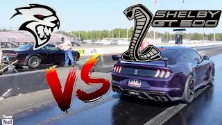 Re-Built Shelby GT500 vs. Tune Pulley Redeye Hellcat! *Drag Race