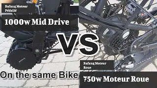 Bafang Hub 750w VS Bafang BBSHD 1000w Mid Drive. Test Comparaison on the same Bike ENGLISH SUBTITLE