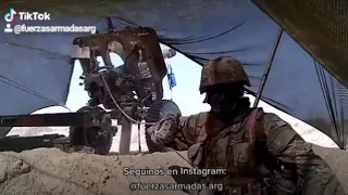 Pieza de Artillería OTO Melara de 105mm abriendo fuego - Ejército Argentino