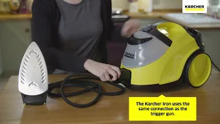 How do I attach the steam iron to my Karcher SC5 steam cleaner?