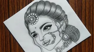 How to draw a Beautiful Traditional bride very easy | Girl drawing | face drawing | Pencil Sketch
