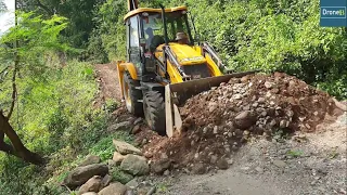 Hilly Narrow Road after Rainy Season-JCB Backhoe Loader Leveling