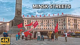 [4K] 🇧🇾 Minsk, Belarus ⛅ 🏛️ Independence Square to Victory Square and Victory Monument | July 2022