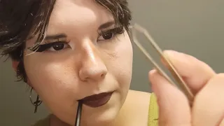 ASMR | nibbling on a spoolie while plucking your eyebrows